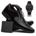 Sapato Masculino Verniz Social + Cinto + Carteira + Relógio Ponteiro