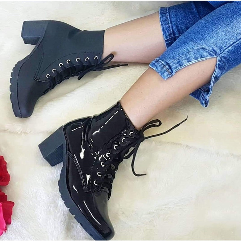 Coturno Bota Feminina Verniz Cano Curto Confort + Frete Grátis + Envio Imediato + Brinde