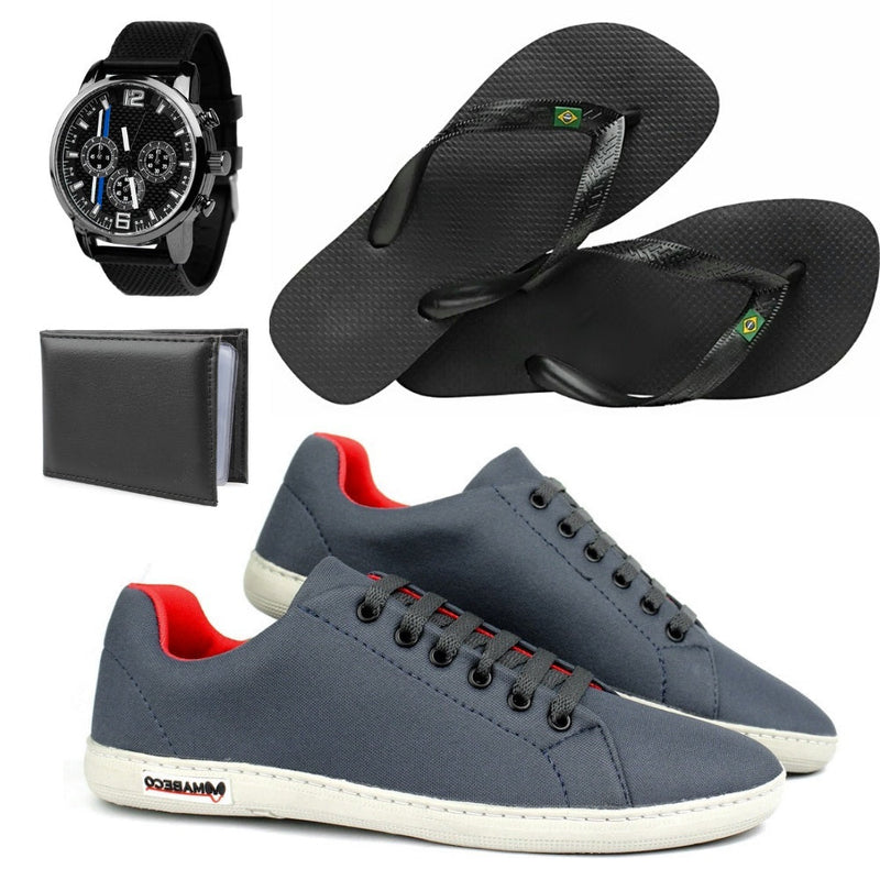 Kit 4 em 1 Sapatênis Vegas + Chinelo + Carteira e Relógio - Frete Grátis + Envio Imediato + Brinde