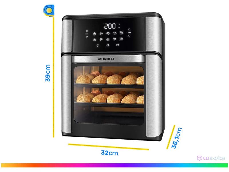 Fritadeira Elétrica Sem Óleo Air Fryer Oven 2 em 1 Mondial AFON-12L-BI 12L Digital – Preta/Inox