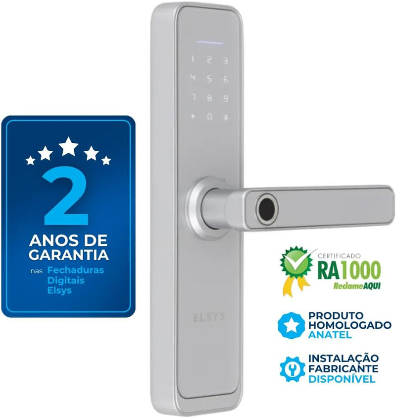 Fechadura Digital de Embutir Wi-Fi com Biometria, Elsys, ESF-DE4000B, Preta - Abertura via Biometria, Senha Numérica e Aplicativo