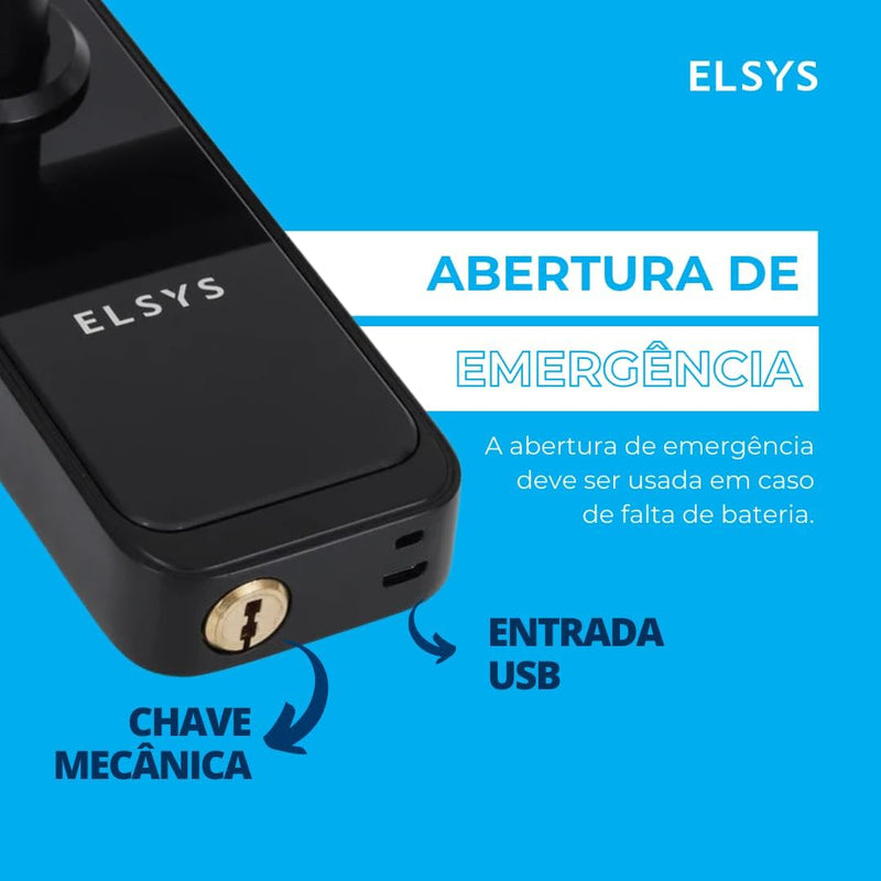 Fechadura Digital de Embutir Wi-Fi com Biometria, Elsys, ESF-DE4000B, Preta - Abertura via Biometria, Senha Numérica e Aplicativo