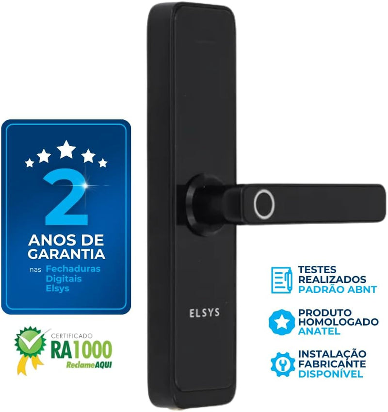 Fechadura Digital de Embutir Wi-Fi com Biometria, Elsys, ESF-DE4000B, Preta - Abertura via Biometria, Senha Numérica e Aplicativo