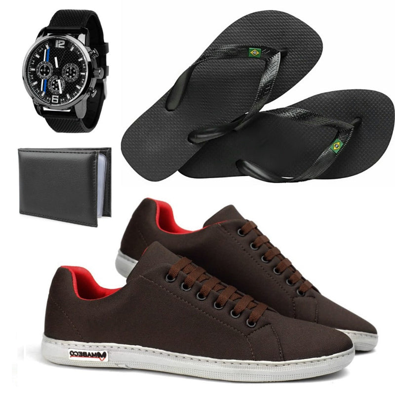 Kit 4 em 1 Sapatênis Vegas + Chinelo + Carteira e Relógio - Frete Grátis + Envio Imediato + Brinde