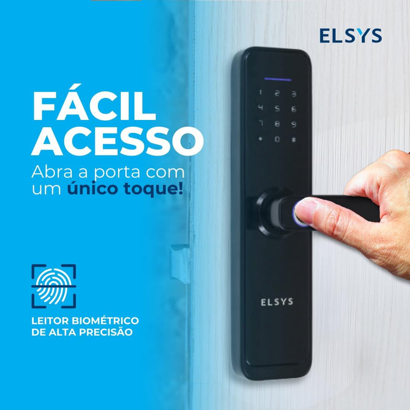 Fechadura Digital de Embutir Wi-Fi com Biometria, Elsys, ESF-DE4000B, Preta - Abertura via Biometria, Senha Numérica e Aplicativo