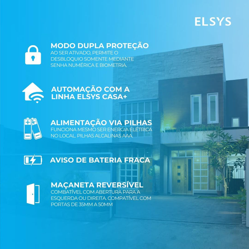 Fechadura Digital de Embutir Wi-Fi com Biometria, Elsys, ESF-DE4000B, Preta - Abertura via Biometria, Senha Numérica e Aplicativo