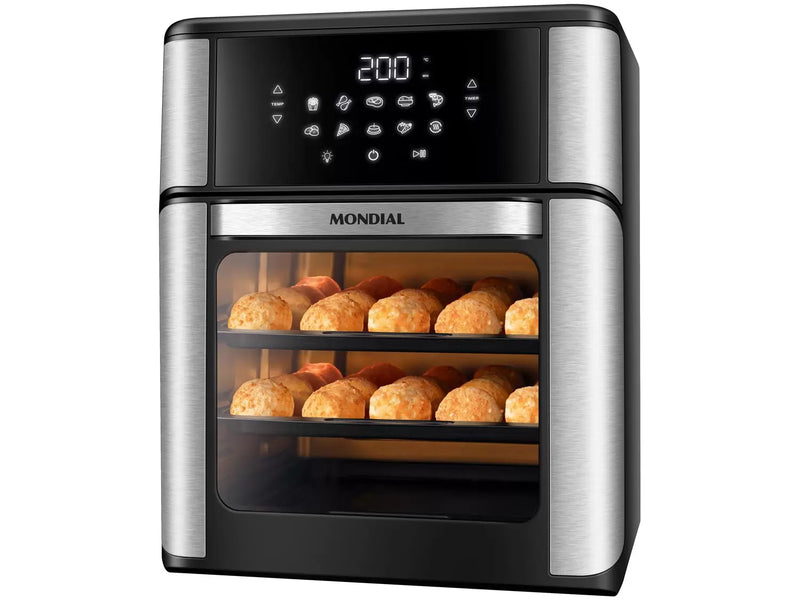Fritadeira Elétrica Sem Óleo Air Fryer Oven 2 em 1 Mondial AFON-12L-BI 12L Digital – Preta/Inox