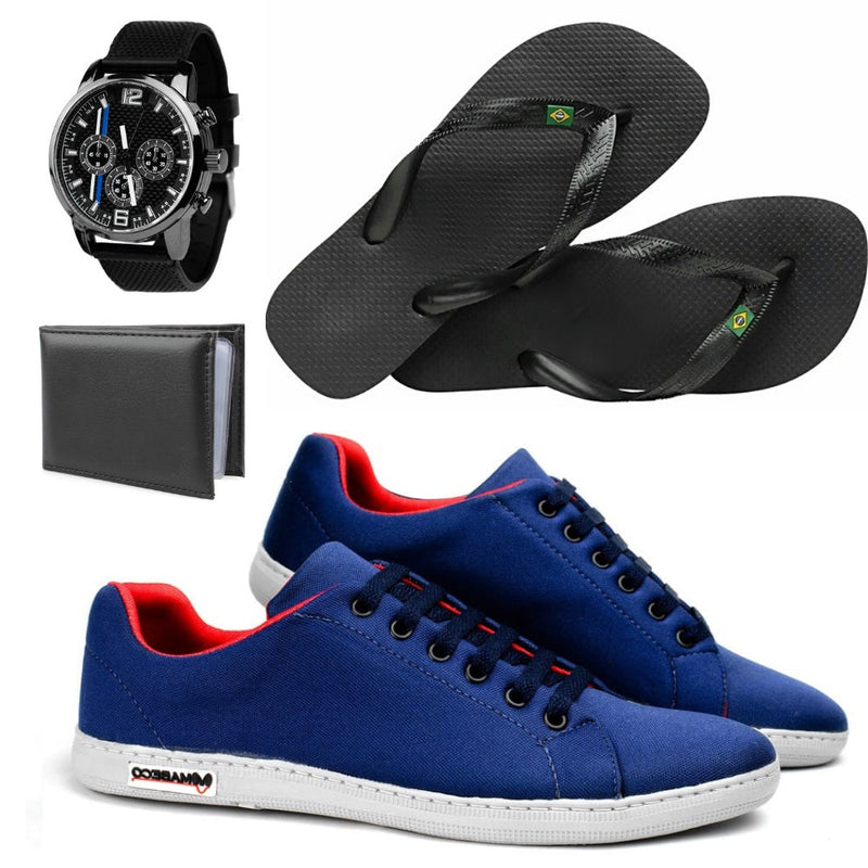 Kit 4 em 1 Sapatênis Vegas + Chinelo + Carteira e Relógio - Frete Grátis + Envio Imediato + Brinde