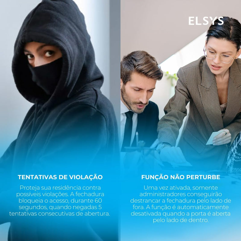 Fechadura Digital de Embutir Wi-Fi com Biometria, Elsys, ESF-DE4000B, Preta - Abertura via Biometria, Senha Numérica e Aplicativo