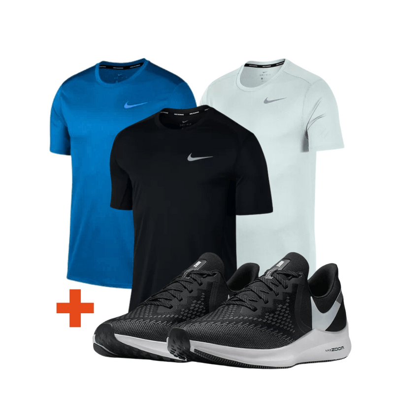 Kit Fitness Tênis Nike Air Winflo + 3 Camisetas Nike DryFit - Promoção
