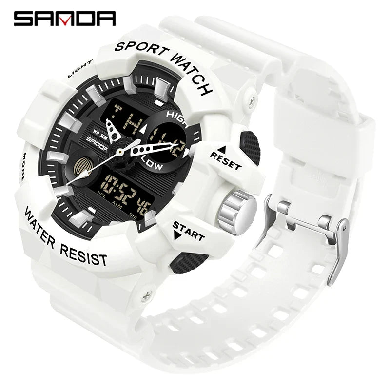 Relógio esportivo masculino Militar Sanda, branco, marca de topo, luxo