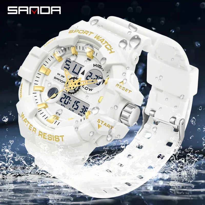 Relógio esportivo masculino Militar Sanda, branco, marca de topo, luxo