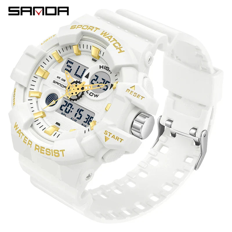 Relógio esportivo masculino Militar Sanda, branco, marca de topo, luxo
