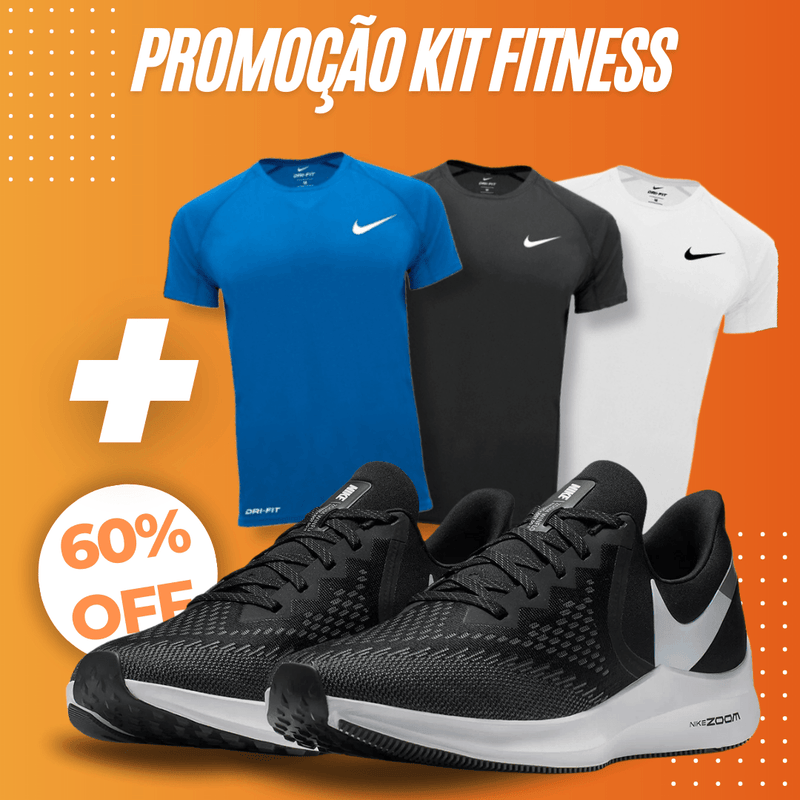 Kit Fitness Tênis Nike Air Winflo + 3 Camisetas Nike DryFit - Promoção